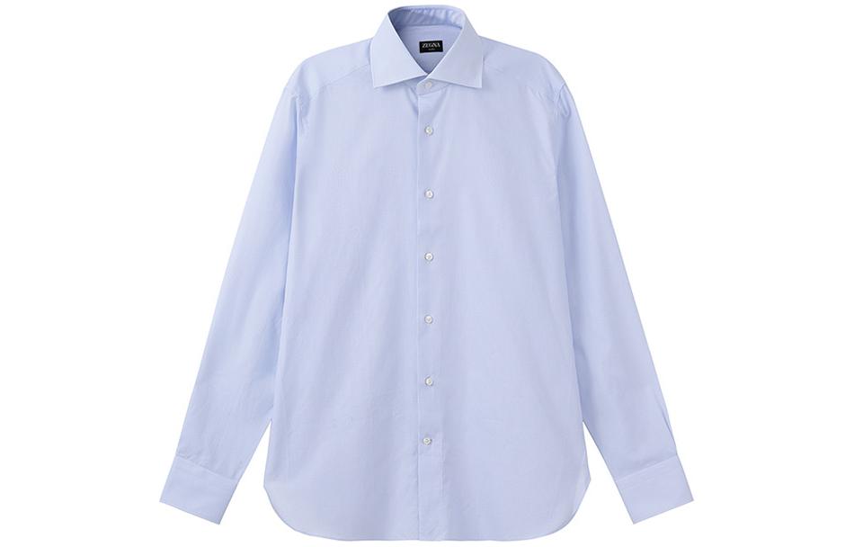 Zegna Solid Color Long Sleeve Button-Up Shirt Blue White for Men. 601037A6-9MS0BA