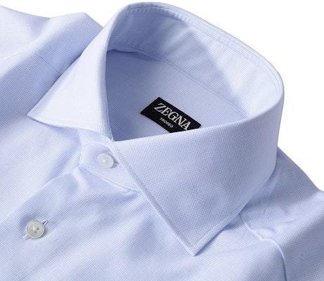 Zegna 男士藍白色長袖純色扣襯衫 601037A6-9MS0BA Shop Zegna 男士藍白色長袖純色扣襯衫 601037A6-9MS0BA