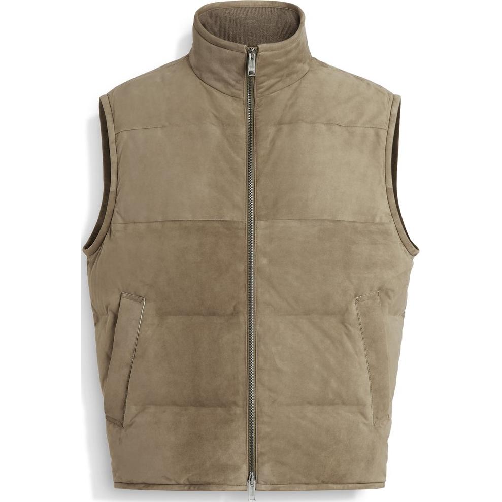 Zegna Solid Color Stand Collar Zip Vest Green  Vest UEPVM-A8E184-V04