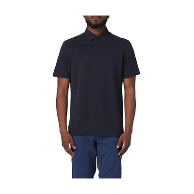 Zegna Solid Color Straight-Cut Short Sleeve Polo Shirt Blue (). B773E-8319A5-B09