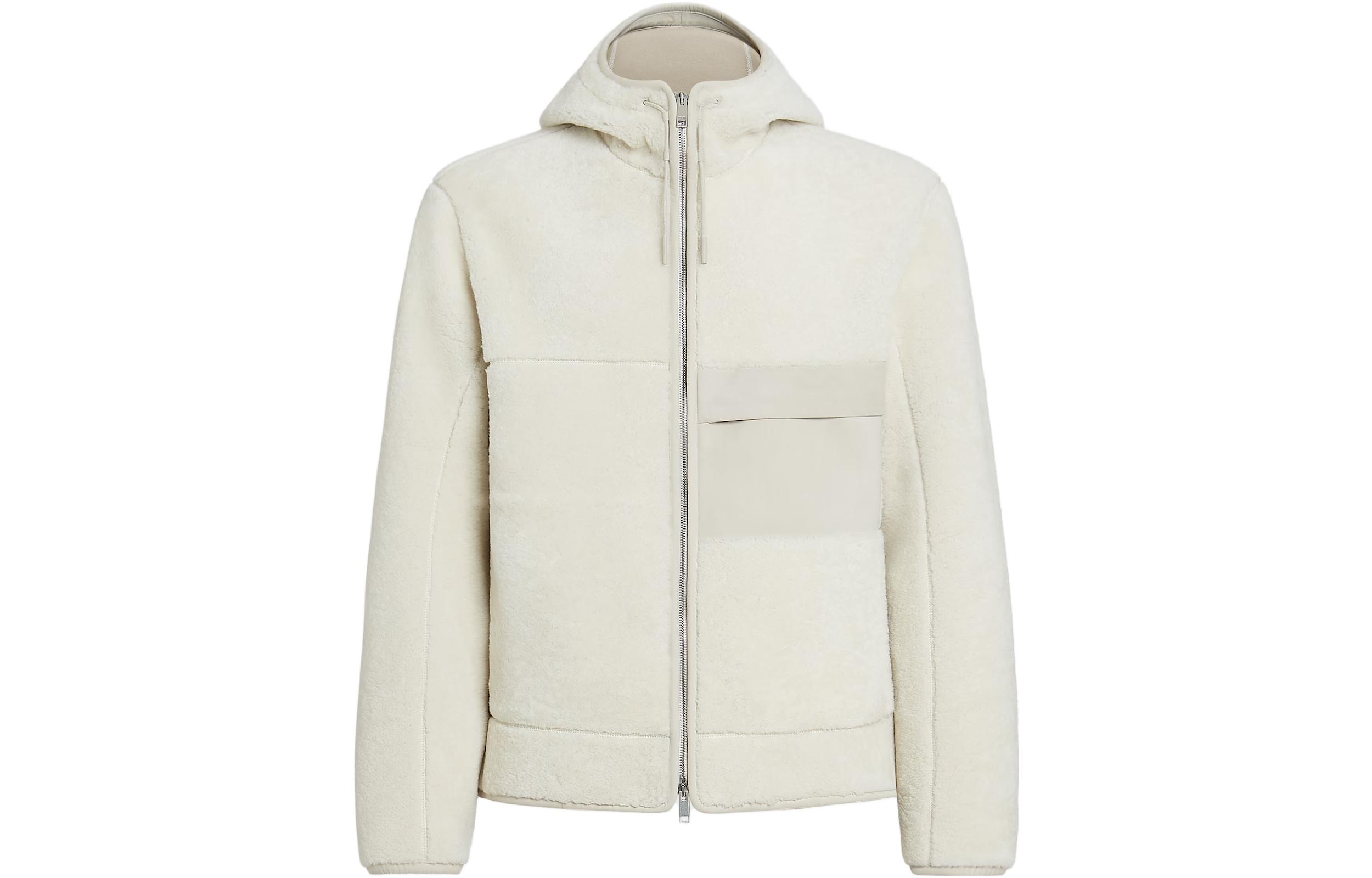 Zegna Solid Ivory Drawstring Hooded Casual Jacket UCPMCA6-C169-994