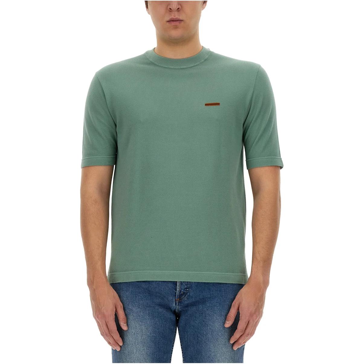Zegna Solid Logo Crewneck Short Sleeve T-Shirt Green . UDC9XA7C-10V04-001