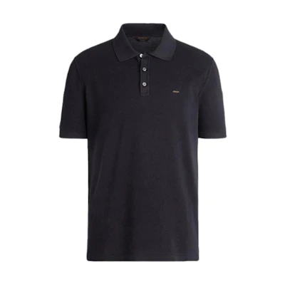 Zegna Solid Logo Polo Shirt Navy Blue Short Sleeve Pullover. C7C96-C32-B09