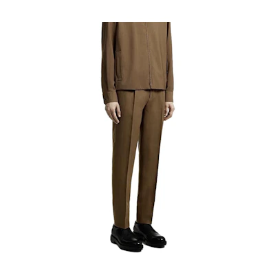 Zegna Solid Mid-Rise Straight-Leg Casual Pants Men Camel Brown. 5ZF78-4A573G-CC2
