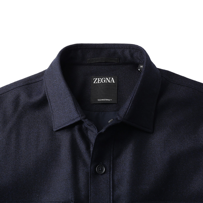 Zegna Solid Navy Blue Long Sleeve Shirt with Zip Pocket and Collared Design for Men UCV01A6-SOTM2-016 圖 6