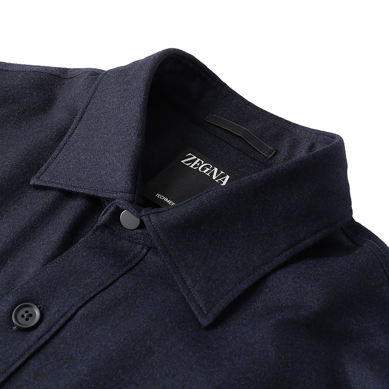 Zegna Solid Navy Blue Long Sleeve Shirt with Zip Pocket and Collared Design for Men UCV01A6-SOTM2-016 圖 7