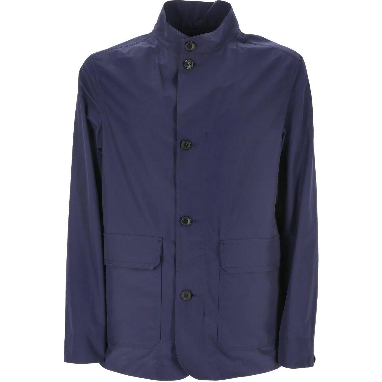 Zegna Solid Navy Blue Stand Collar Button-Up Jacket Men’s UDT12A7-D230-B07R