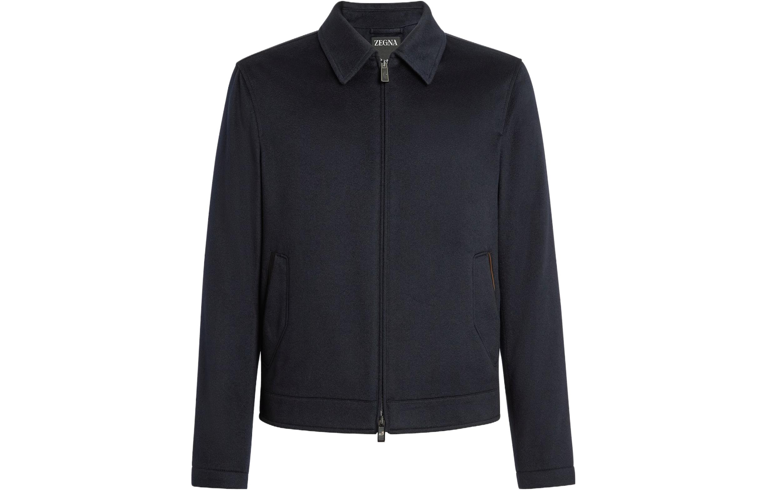 Zegna Solid Navy Blue Zip-Up Casual Jacket for Men. E7T42-7140-531