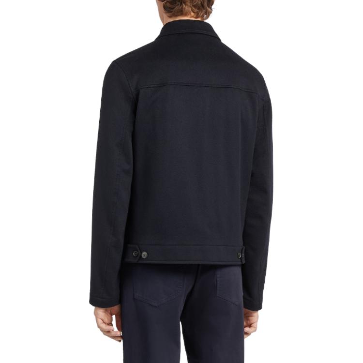 Shop Zegna Jaket Kasual Lelaki Biru Navy dengan Zip. E7T42-7140-531