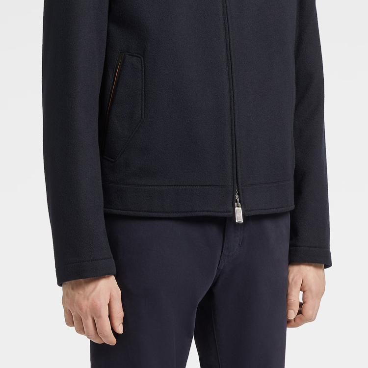 Details for Zegna Jaket Kasual Lelaki Biru Navy dengan Zip. E7T42-7140-531