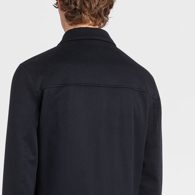 Sizing Zegna Jaket Kasual Lelaki Biru Navy dengan Zip. E7T42-7140-531