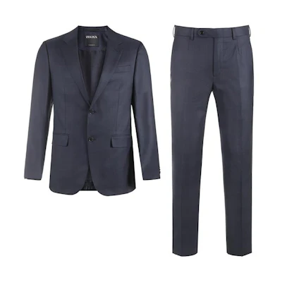 Zegna Solid Single-Breasted Lapel Logo Long-Sleeve Suit Set Navy Blue Men. 62250-5A6221-225