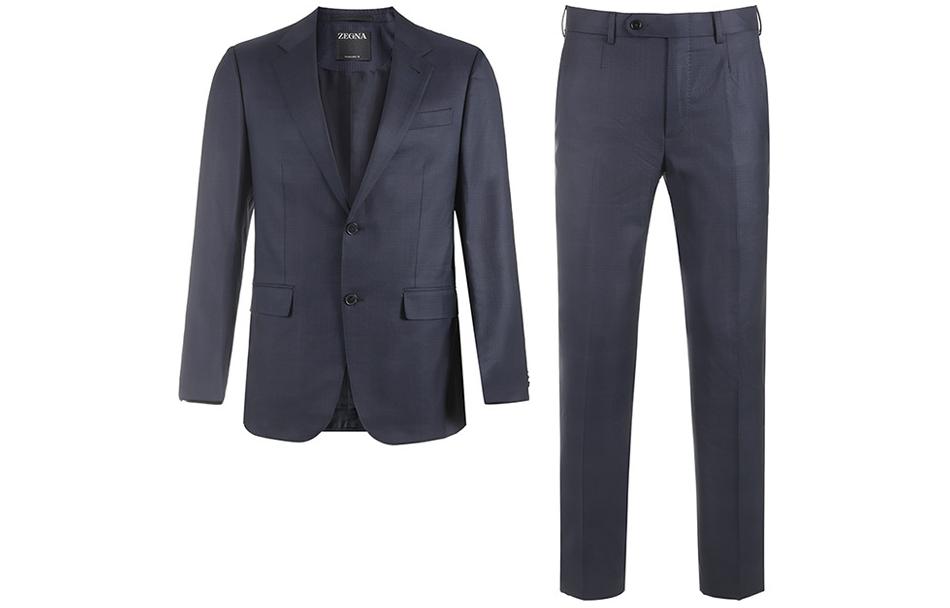 Order Zegna 藍色單排扣西裝套裝 男士商務正裝 長袖徽標設計 62250-5A6221-225