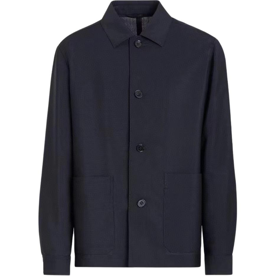 Zegna Solid Single-Breasted Long Sleeve Jacket - Navy Blue 517C0-3A51D-HQ0