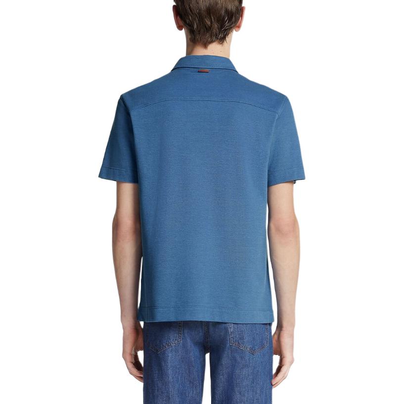 Shop Zegna 素面直筒短袖 Polo 衫 道奇藍色。 E8319A5-B773-B07