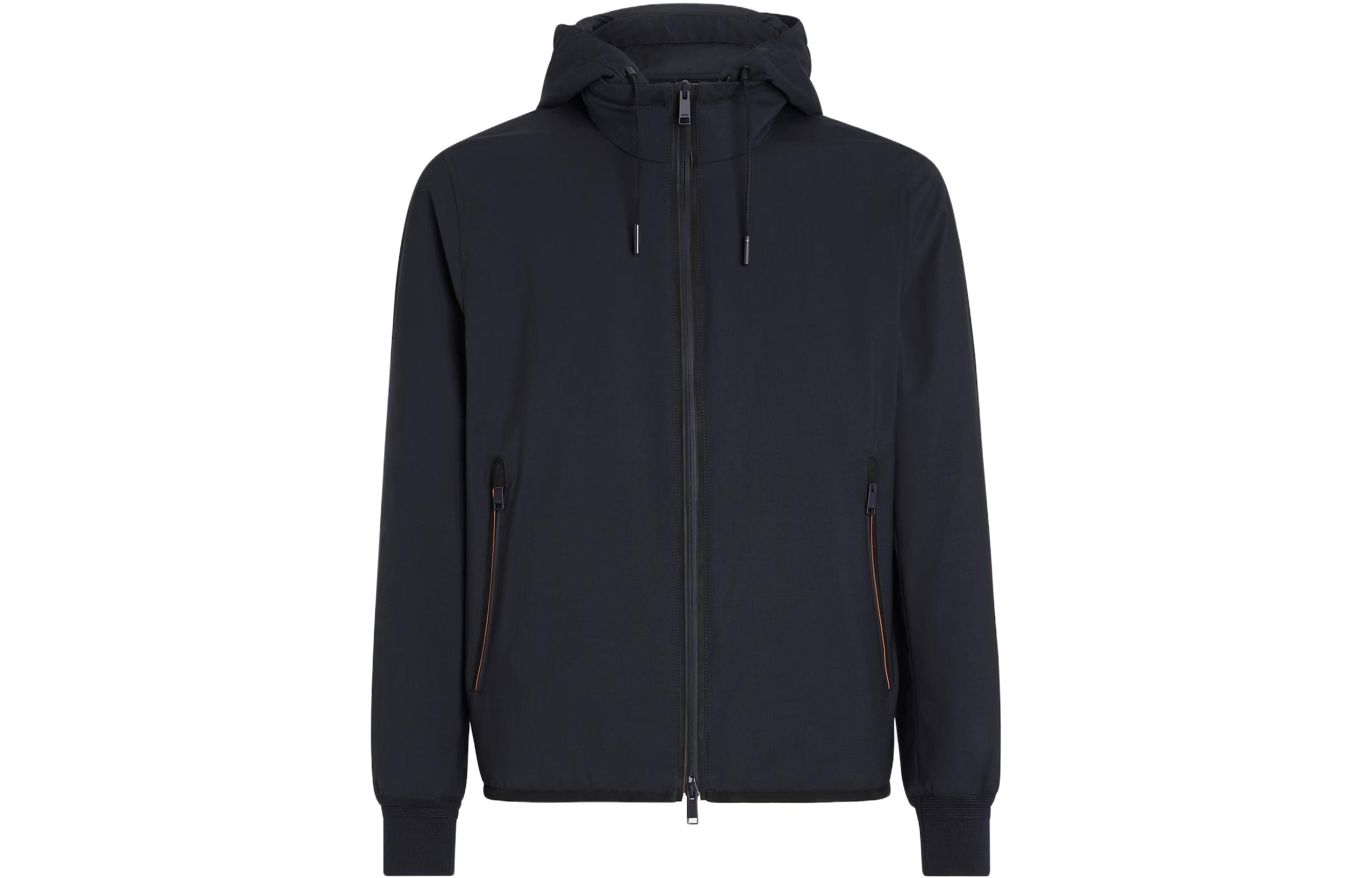 Zegna Solid Waterproof Hooded Jacket - Navy Blue UBT20-A5B115-531