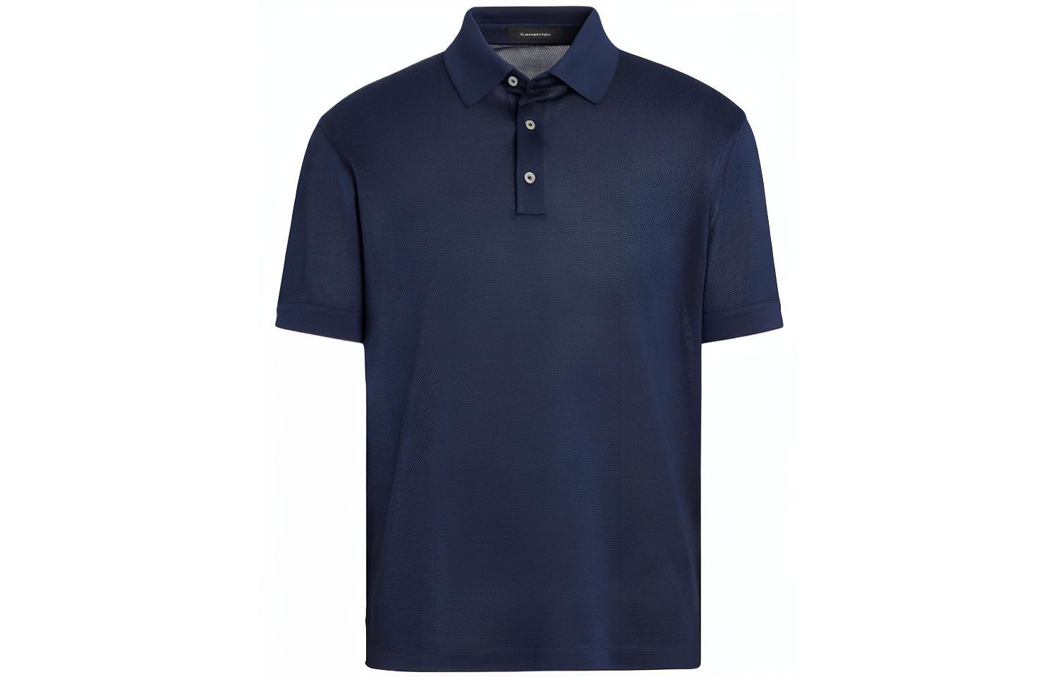 Zegna SS21  Navy Blue Mulberry Silk Short-Sleeve Knit Polo Shirt. UW330-750-364