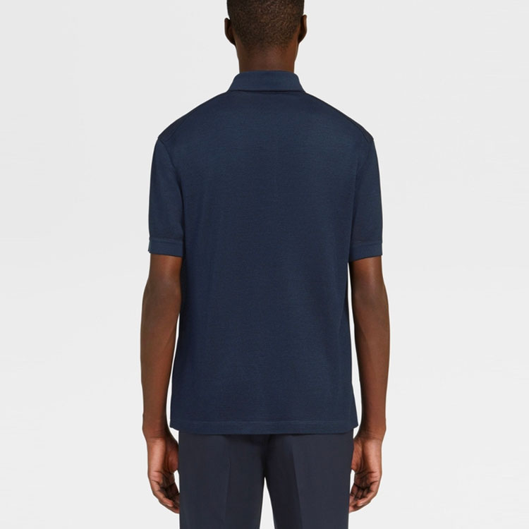 Shop Zegna SS21 海軍藍桑蠶絲短袖針織POLO衫 UW330-750-364