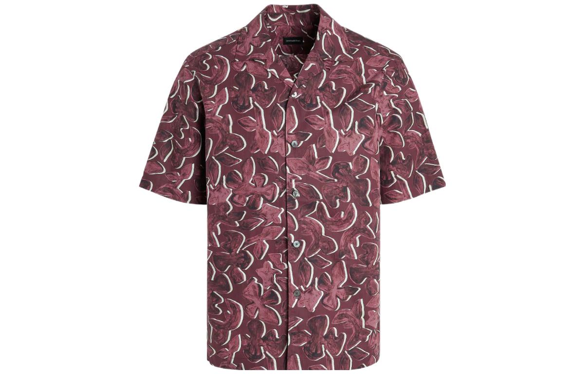 Zegna SS22  Red Printed Cotton Short Sleeve Shirt UZX49-SCP3-002