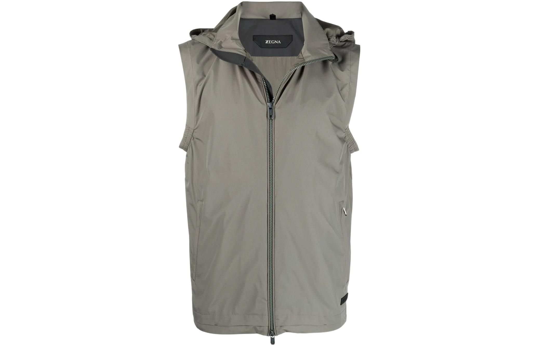 Zegna SS22 Hooded Zip Vest Jacket Olive Green VZ019-ZZ028-V03