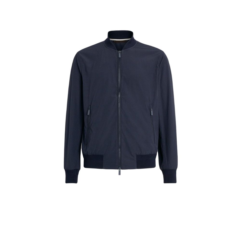 Zegna SS22 Solid Baseball Collar Jacket Blue UZT39-U136B-532