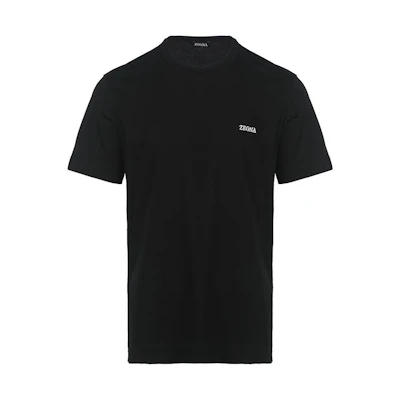 Zegna SS23 Black Crewneck T-Shirt with Letter Print. E7360A5B760K09