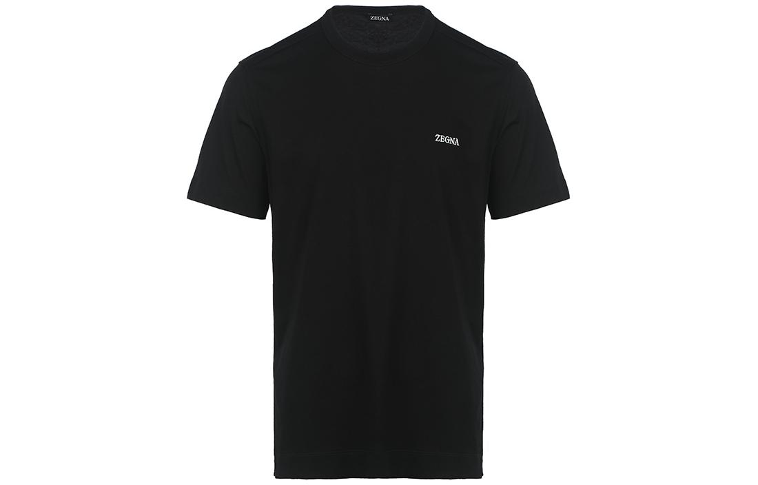 Order ゼニア SS23 ブラック クルーネック Tシャツ レタープリント入り E7360A5B760K09