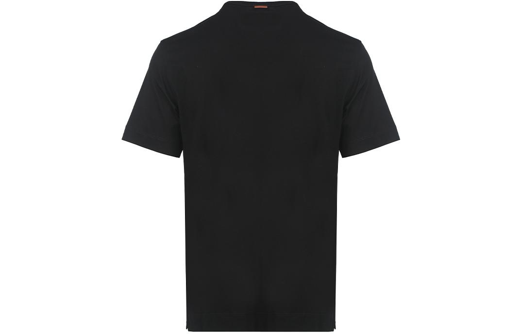 Lookbook ゼニア SS23 ブラック クルーネック Tシャツ レタープリント入り E7360A5B760K09