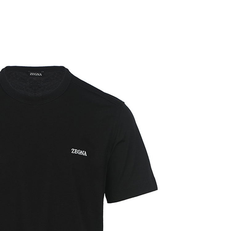 Sizing ゼニア SS23 ブラック クルーネック Tシャツ レタープリント入り E7360A5B760K09