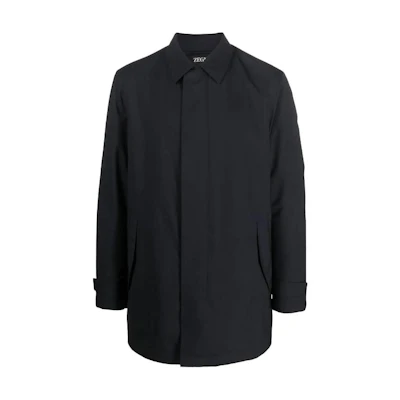 Zegna SS23 Black Mid-Length Single-Breasted Coat with Plain Lapel. E7T207306531