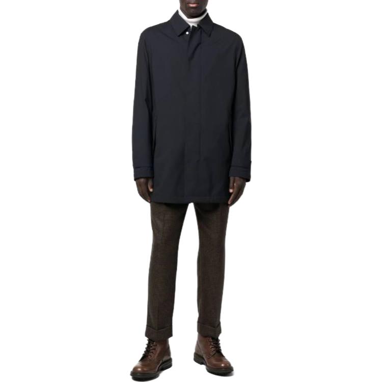 Lookbook Zegna SS23 黑色中長款單排扣大衣搭配簡約翻領 E7T207306531