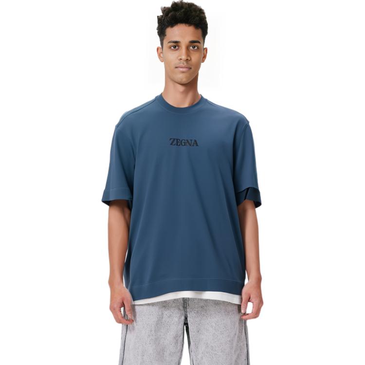 Sizing Zegna SS23 藍色Logo印花圓領T恤 UB364A5-B777-T06