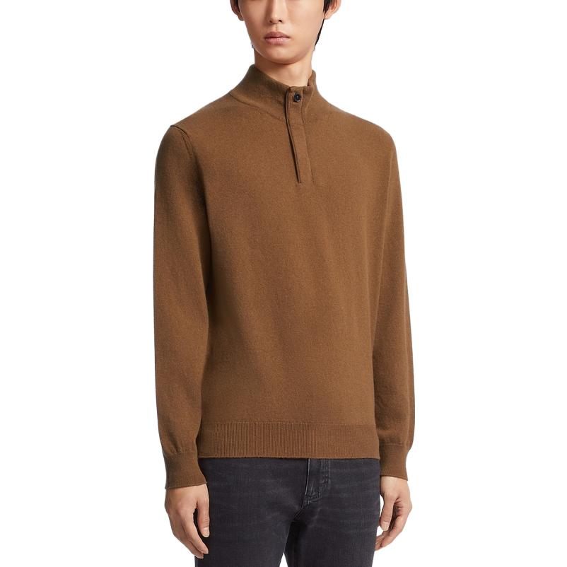 Lookbook Zegna SS23 Suéter Marrón de Cuello Alto Acanalado con Manga Larga. E8K10-127-N95