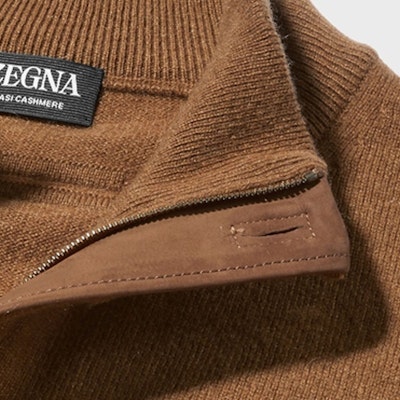 Zegna SS23 Suéter Marrón de Cuello Alto Acanalado con Manga Larga. E8K10-127-N95 Details for Zegna SS23 Suéter Marrón de Cuello Alto Acanalado con Manga Larga. E8K10-127-N95