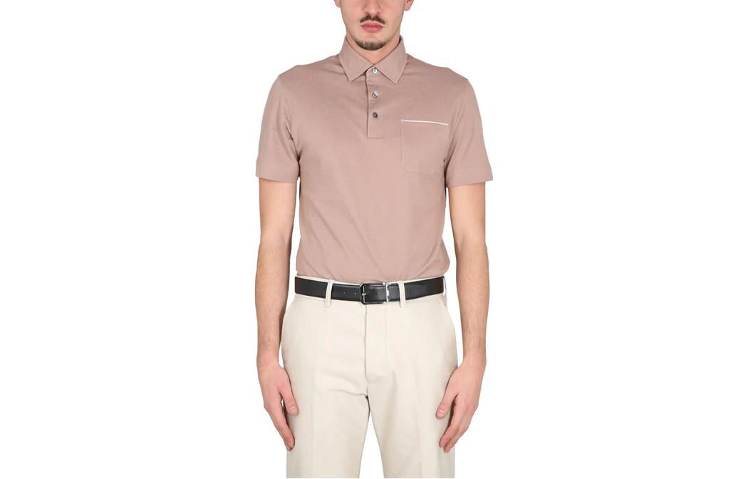 Zegna SS23  Brown Slim Fit Polo Collar Short Sleeve Polo Shirt UB392A5B752R0-450