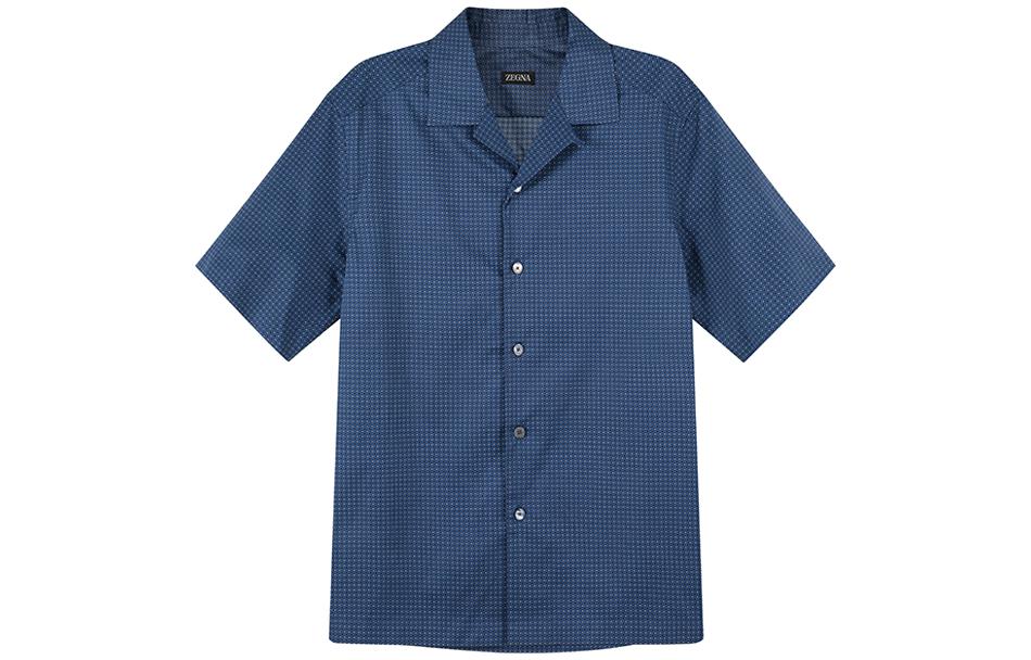 Order Zegna SS23 幾何印花短袖襯衫 海軍藍 單排扣款式 UBX06A5-SCP3-016