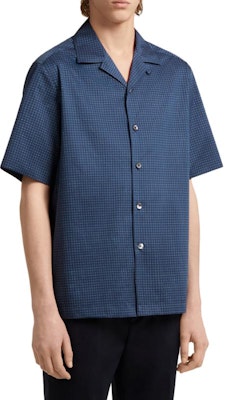 Zegna SS23 幾何印花短袖襯衫 海軍藍 單排扣款式 UBX06A5-SCP3-016 Shop Zegna SS23 幾何印花短袖襯衫 海軍藍 單排扣款式 UBX06A5-SCP3-016