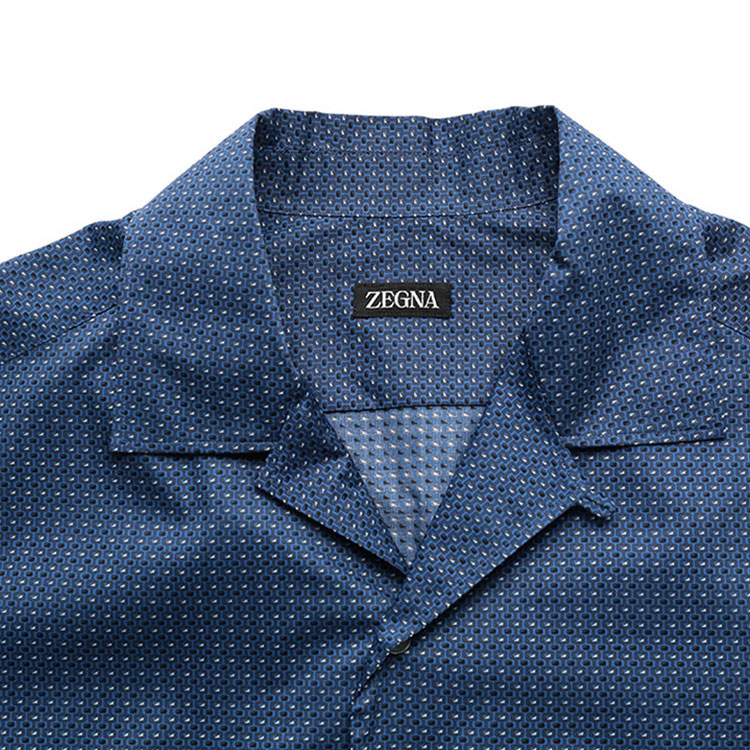 Purchase Zegna SS23 幾何印花短袖襯衫 海軍藍 單排扣款式 UBX06A5-SCP3-016