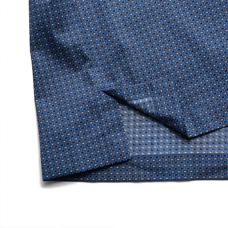 Cheap Zegna SS23 幾何印花短袖襯衫 海軍藍 單排扣款式 UBX06A5-SCP3-016