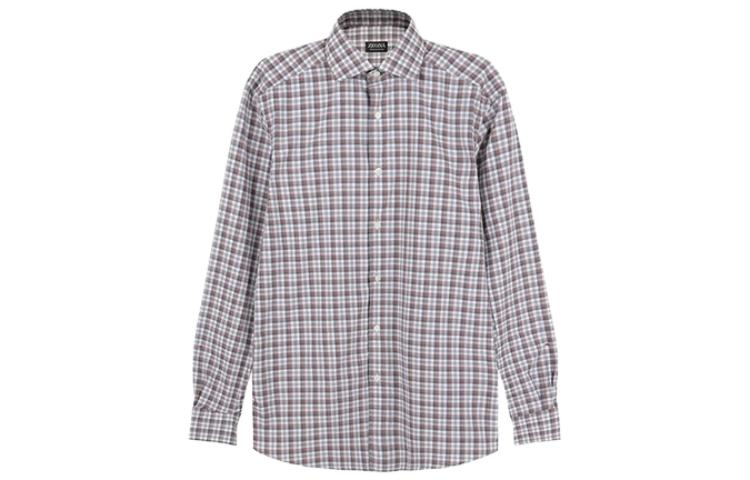 Zegna SS23  Grey Checkered Print Single-Breasted Long Sleeve Shirt. UBX21A5-SRF5-155