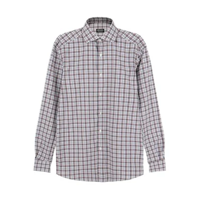 Zegna SS23 Grey Checkered Print Single-Breasted Long Sleeve Shirt. UBX21A5-SRF5-155