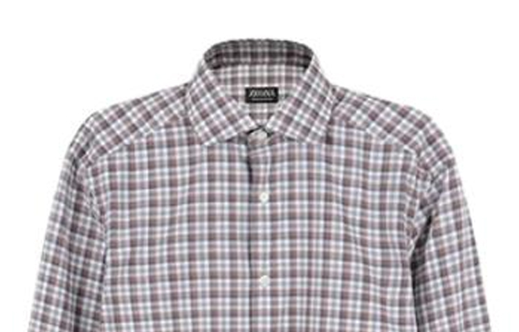 Shop Zegna SS23 灰色格紋單排扣長袖襯衫 UBX21A5-SRF5-155