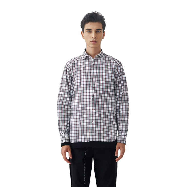 Cheap Zegna SS23 灰色格紋單排扣長袖襯衫 UBX21A5-SRF5-155