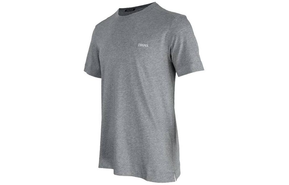 Shop Zegna SS23 灰色字母印花圓領T恤 E7360A5-B760-K95