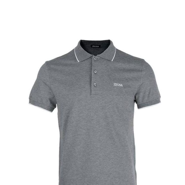 Details for Zegna SS23 灰色短袖襯衫搭配標誌刺繡與條紋飾邊。 E7358A5B746-K95