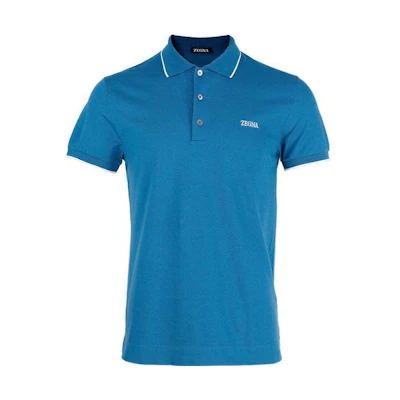 Zegna SS23 Logo Embroidered Short Sleeve Polo Shirt Light Blue UB358A5B746-T06