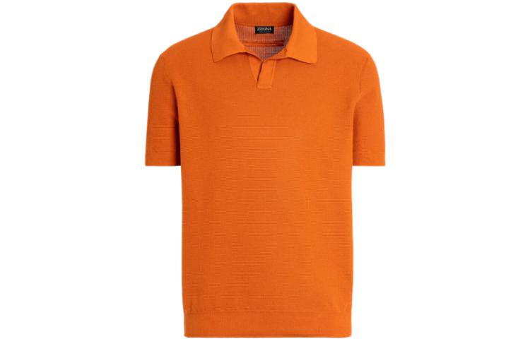Zegna SS23  Orange Solid Jacquard Knit Cotton Short Sleeve Polo Shirt. UBC95A5-C32-D05