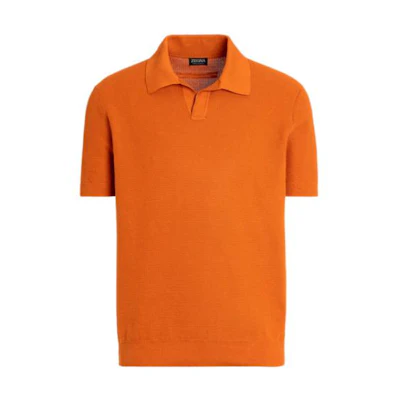 Zegna SS23 Orange Solid Jacquard Knit Cotton Short Sleeve Polo Shirt. UBC95A5-C32-D05