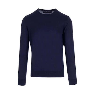 Zegna SS23 Solid Color Crewneck Long Sleeve Sweater - Navy Blue UBC90A5-110-B09