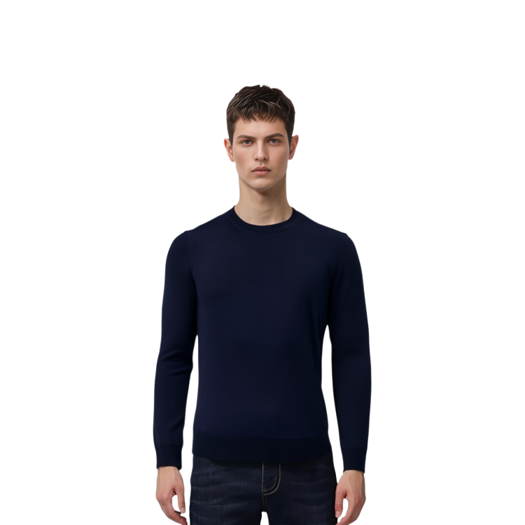 Lookbook Zegna SS23 Suéter Color Sólido Cuello Redondo Manga Larga - Azul Marino UBC90A5-110-B09